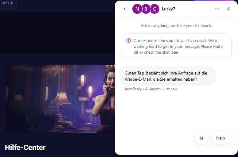 Erhalte sofortige Hilfe durch Lucky7even Live-Chat Support